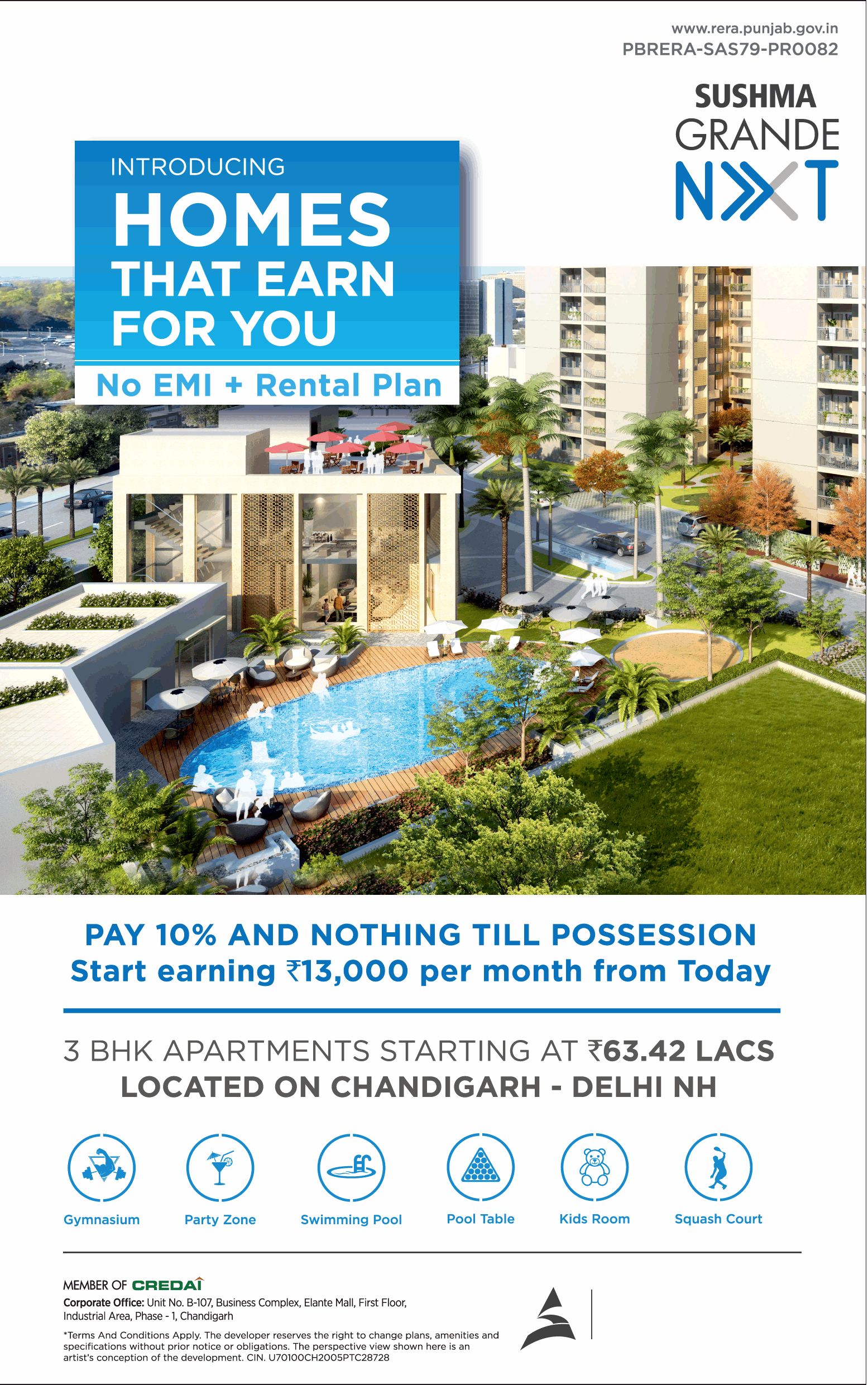 Book 3 BHK apartments starting at Rs 63.42 Lacs at Sushma Grande Nxt in Chandigarh